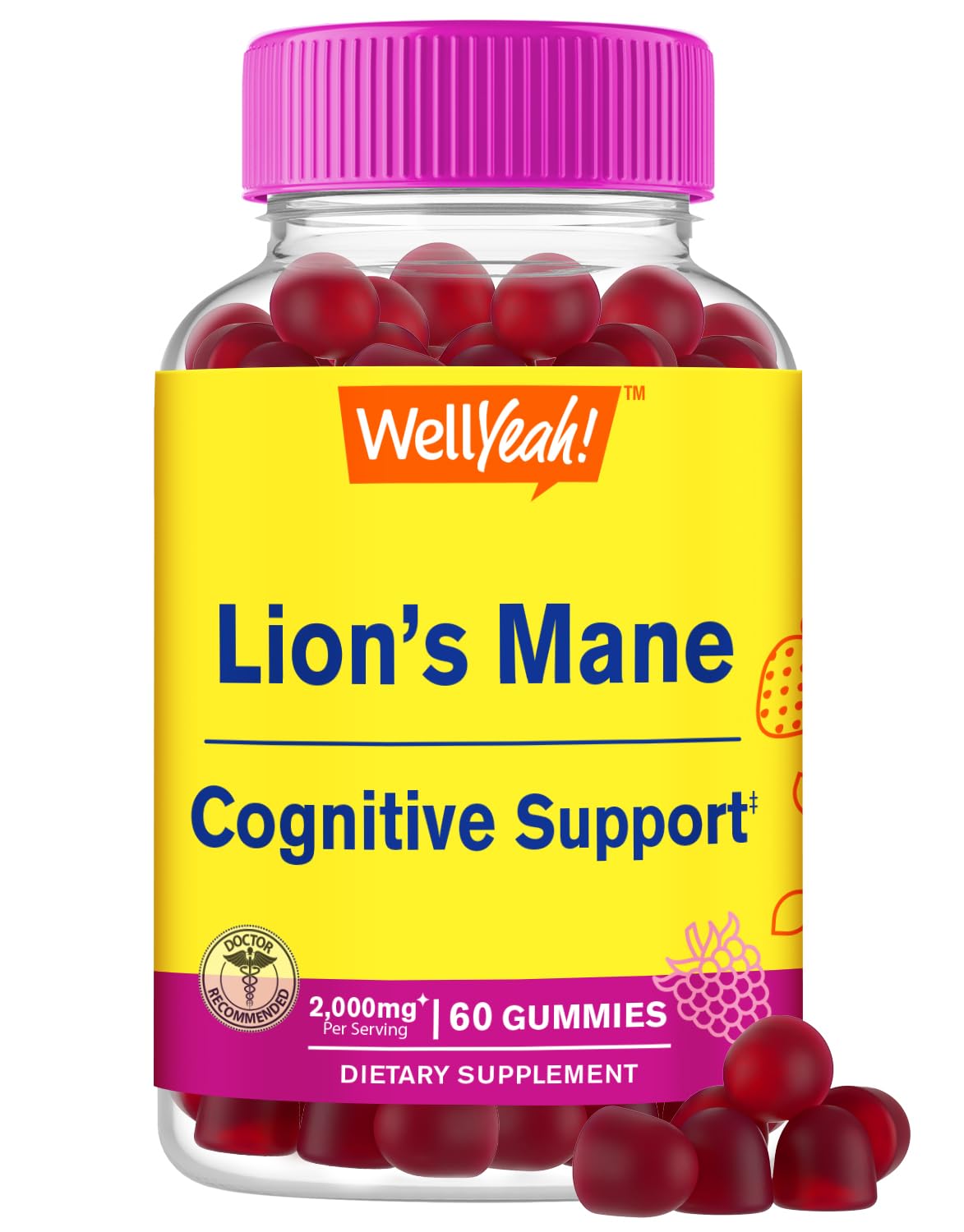 WellYeah Lion's Mane Gummies 2000mg — Berry Flavor 60ct