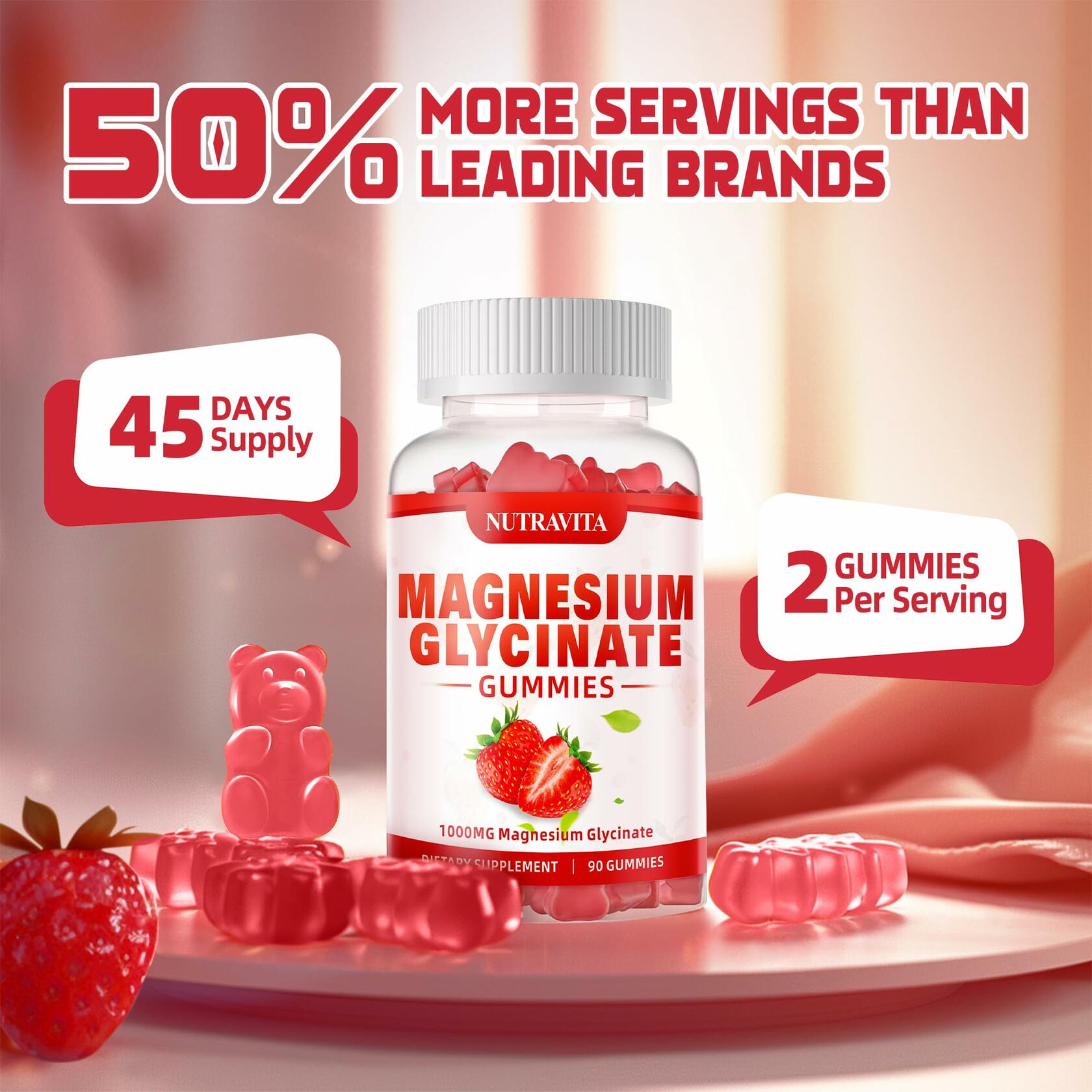 Magnesium Glycinate Gummies 1000mg — Raspberry