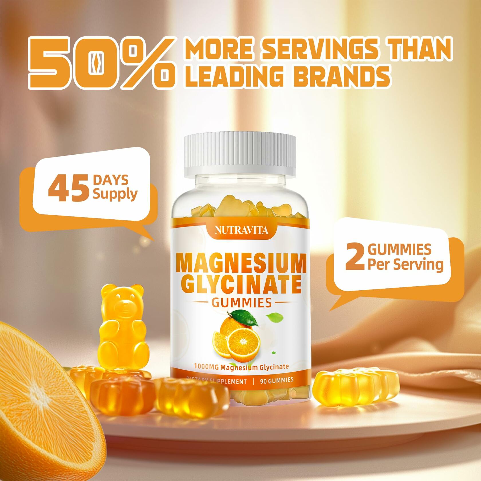 Nutravita Magnesium Glycinate Gummies 1000mg — Orange