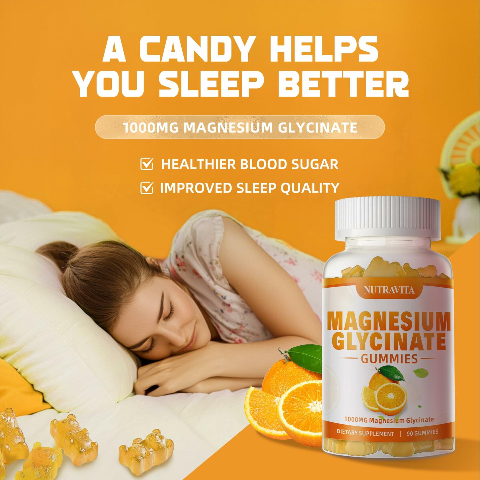 Nutravita Magnesium Glycinate Gummies 1000mg — Orange